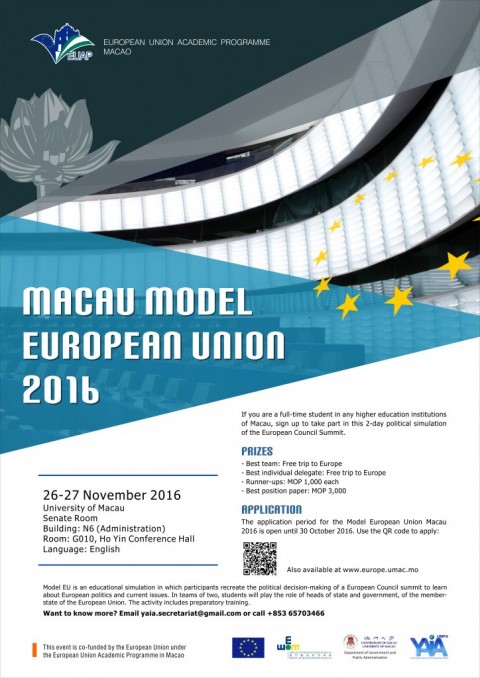 MACAU MODEL EUROPEAN UNION 2016: CALL FOR APPLICATIONS 